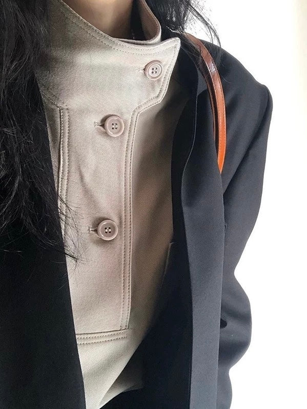 Stand Collar Oblique Button Solid Color Shirt Top by painevida