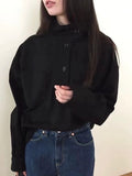 Stand Collar Oblique Button Solid Color Shirt Top
