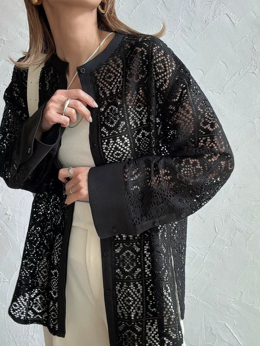 Hollow Lace Long Sleeve Shirt by painevida