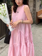 Round Neck Loose Stitching Irregular Vest Dress