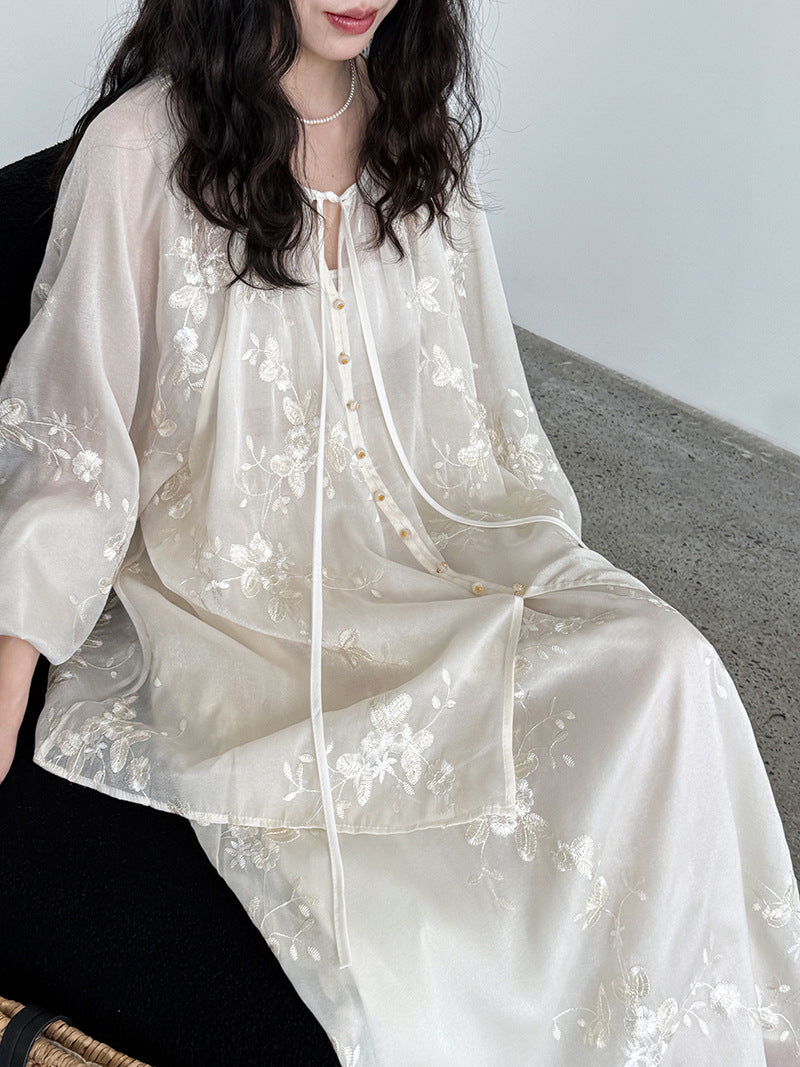 Embroidered Shirt And Skirt Two-Piece Suit