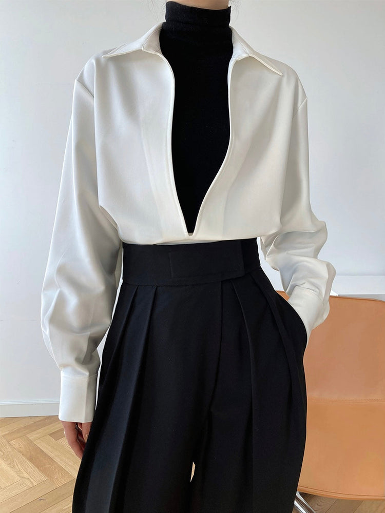 V-Neck Long-Sleeved Shirt Top by painevida
