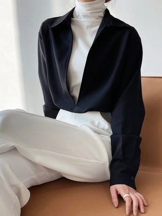 V-Neck Long-Sleeved Shirt Top by painevida