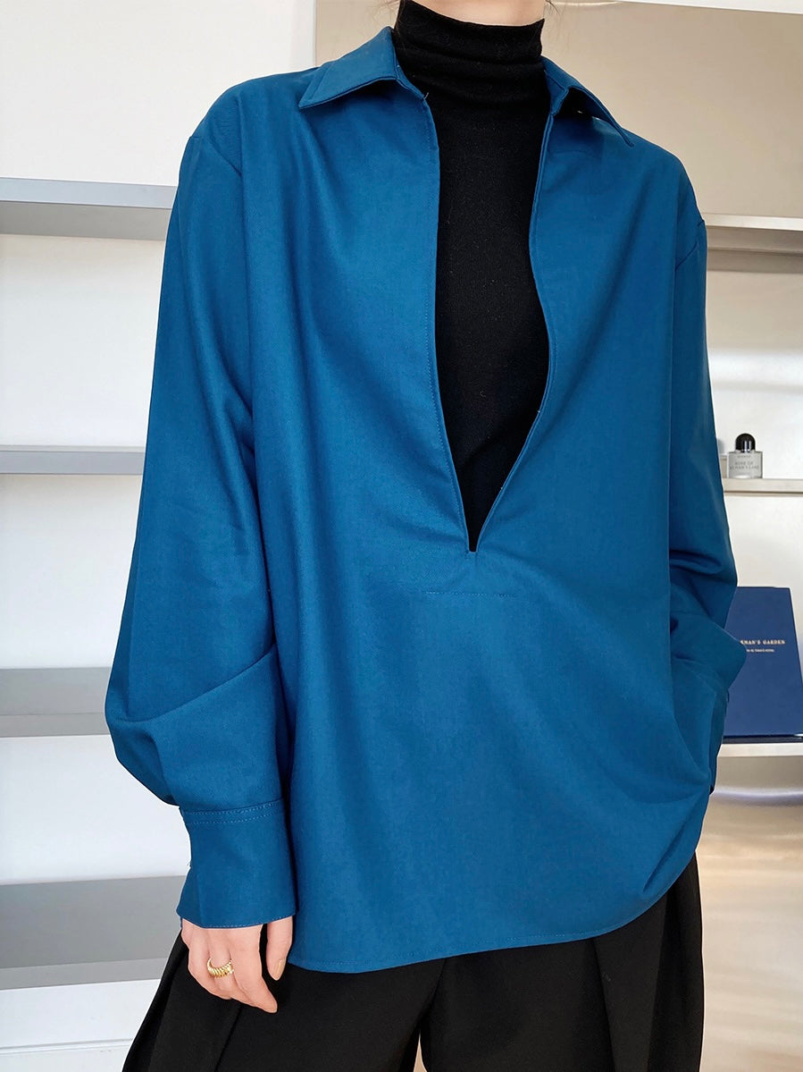 V-Neck Long-Sleeved Shirt Top