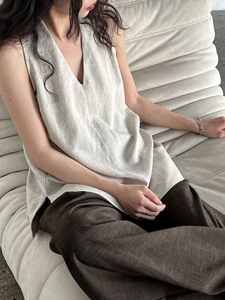 V-Neck Linen T-Shirt by painevida