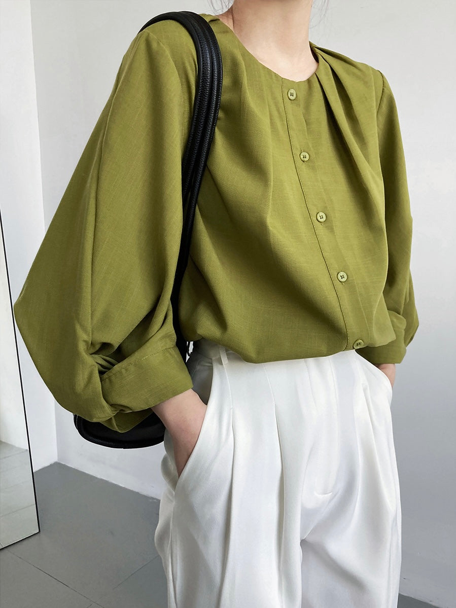 Cotton Lantern Sleeve Shirt Top