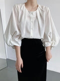 Cotton And Linen Lantern Sleeve Shirt Top