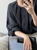 Cotton And Linen Lantern Sleeve Shirt Top