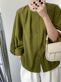 Cotton And Linen Lantern Sleeve Shirt Top