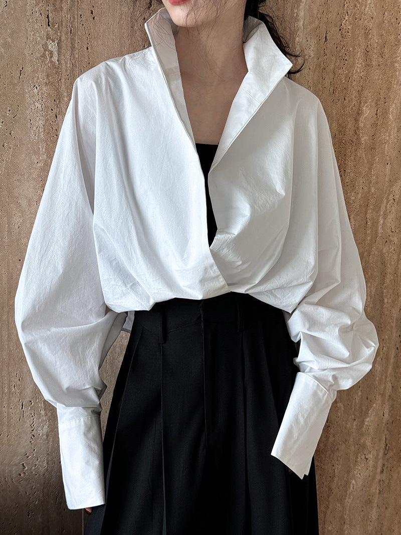 Stand Collar Batwing Sleeves Elegant Shirt