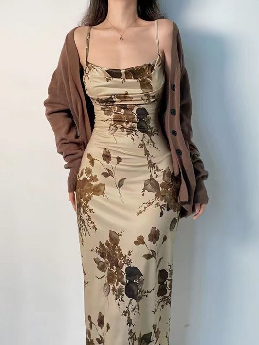 Vintage Printed Pleated Slip Dress - PAINEVIDA