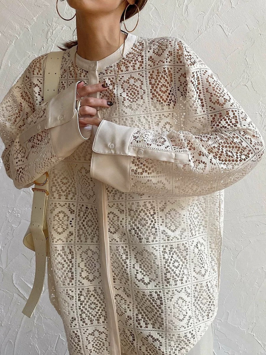 Hollow Lace Long Sleeve Shirt by painevida
