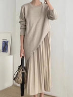 Irregular Knitted Pleated Suspender Dress 2-Pieces Set - PAINEVIDA