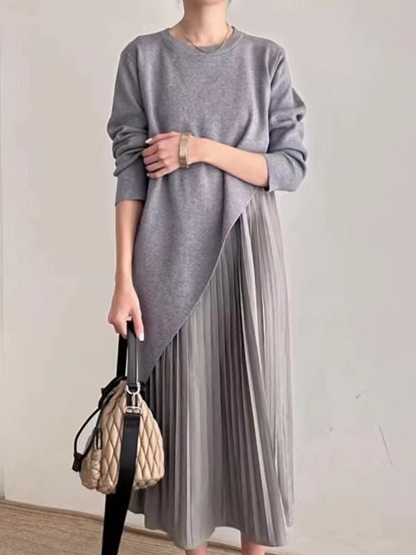 Irregular Knitted Pleated Suspender Dress 2-Pieces Set - PAINEVIDA