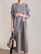 Irregular Knitted Pleated Suspender Dress 2-Pieces Set - PAINEVIDA