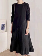 Irregular Knitted Pleated Suspender Dress 2-Pieces Set - PAINEVIDA