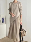 Irregular Knitted Pleated Suspender Dress 2-Pieces Set - PAINEVIDA