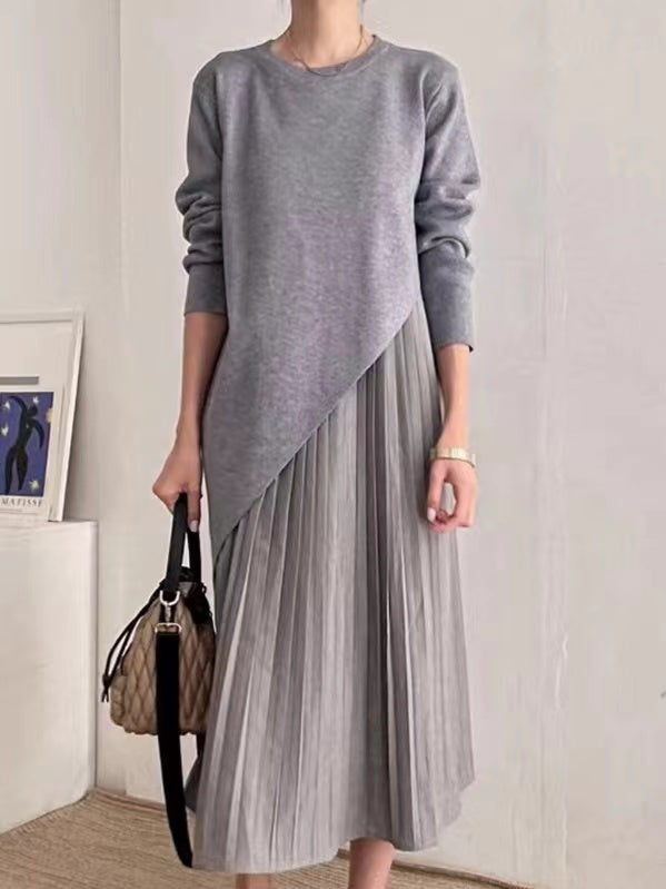 Irregular Knitted Pleated Suspender Dress 2-Pieces Set - PAINEVIDA