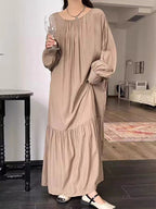 Elegant Silk Lantern Sleeve Long Dress - PAINEVIDA