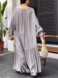 Elegant Silk Lantern Sleeve Long Dress - PAINEVIDA