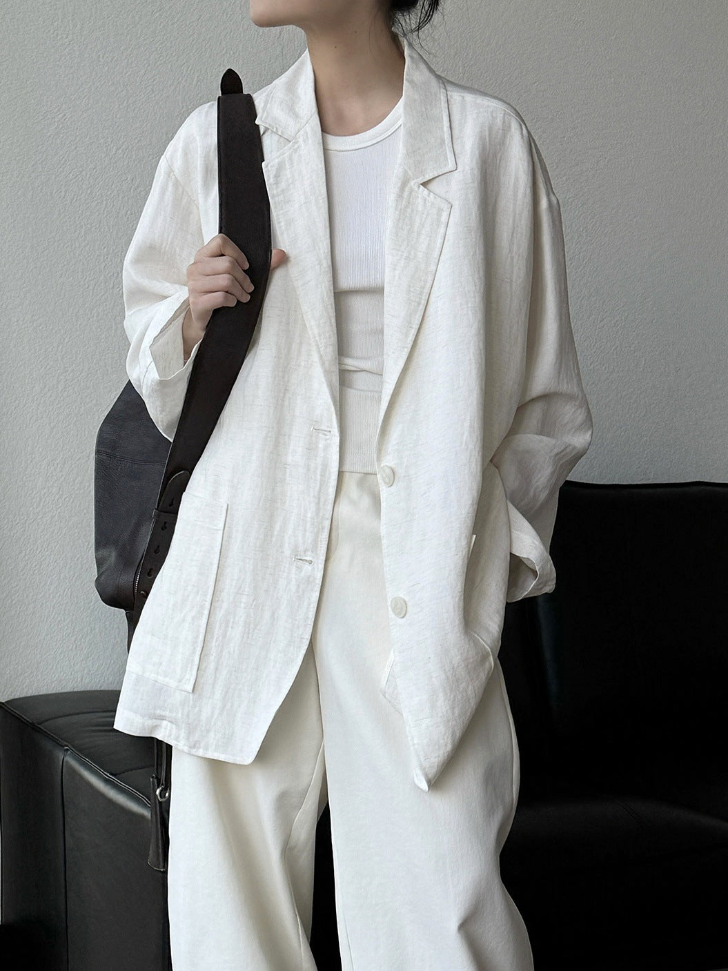 Old Money Style Tencel Linen Suit Loose Jacket