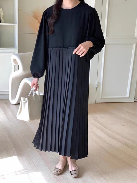 Elegant Puff Sleeve Pleated Dress