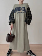 Letter Print Patchwork Lantern Sleeve Sweatshirt Dress - PAINEVIDA