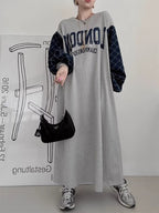 Letter Print Patchwork Lantern Sleeve Sweatshirt Dress - PAINEVIDA