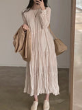 Round Neck Pleated Chiffon Dress - PAINEVIDA
