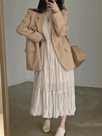 Round Neck Pleated Chiffon Dress - PAINEVIDA