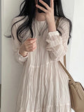 Round Neck Pleated Chiffon Dress - PAINEVIDA