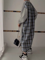 Letter Print Patchwork Contrast Plaid Dress - PAINEVIDA