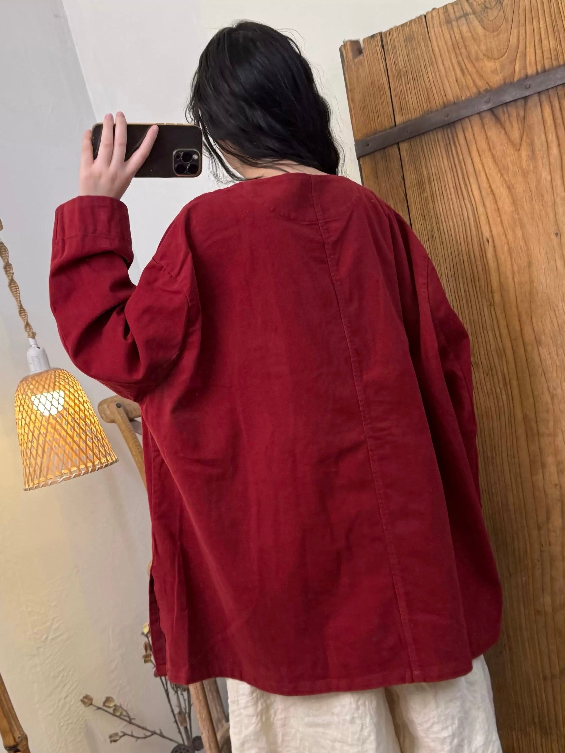 Large Pocket V-Neck Buttoned Snowflake Fleece Jacket