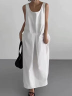 Square Neck Pleated Sleeveless Tank Dress - PAINEVIDA