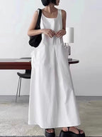 Square Neck Pleated Sleeveless Tank Dress - PAINEVIDA