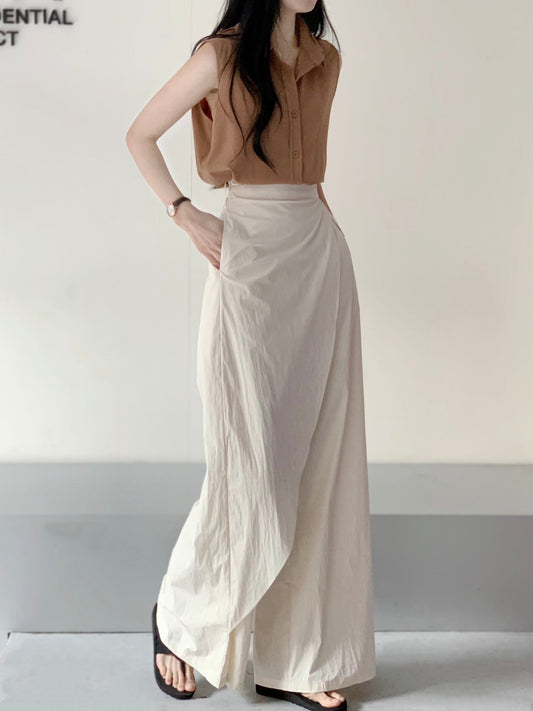 Lrregular Side Wide Leg Skirt Pants - PAINEVIDA