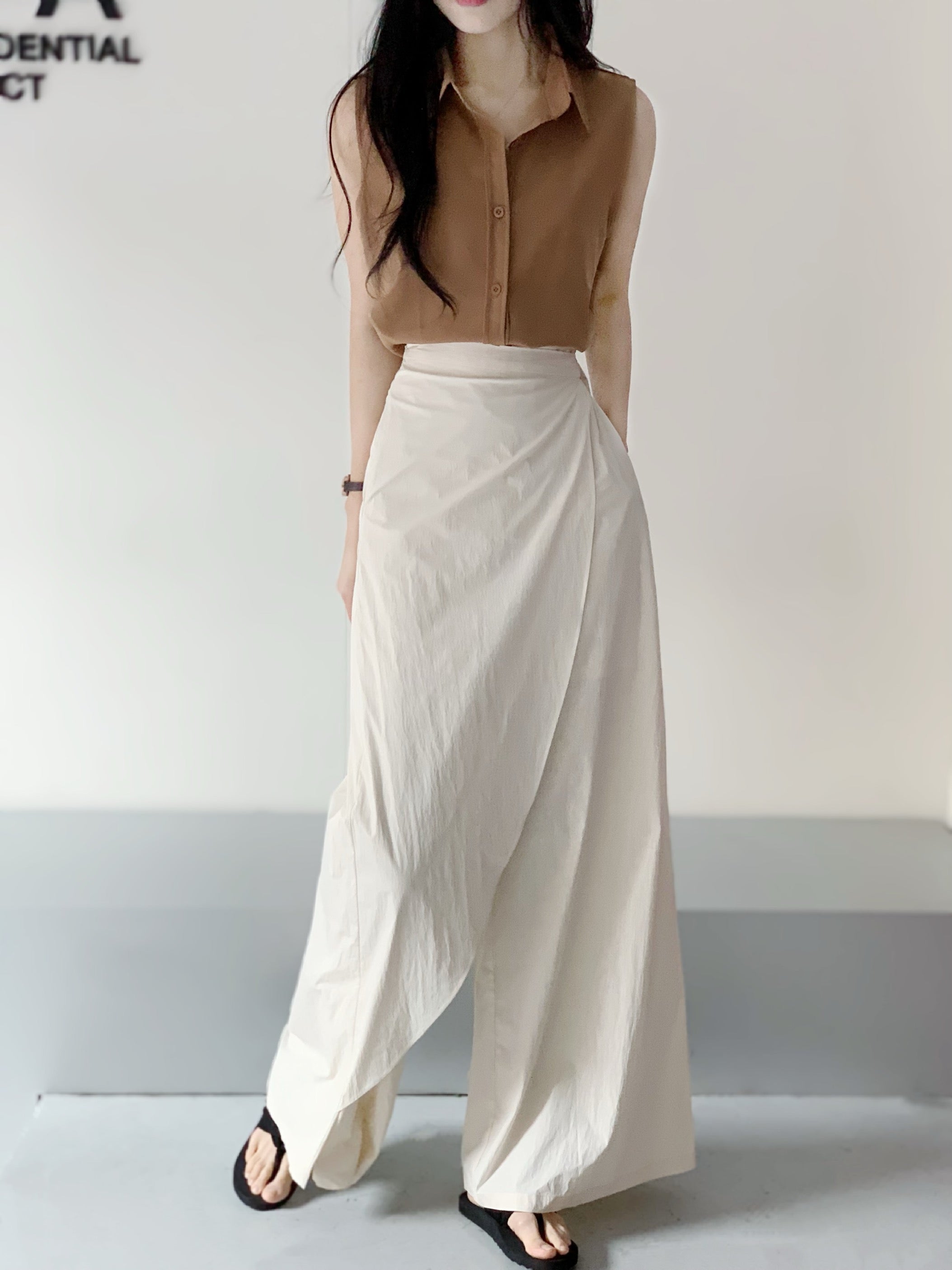 Lrregular Side Wide Leg Skirt Pants by painevida