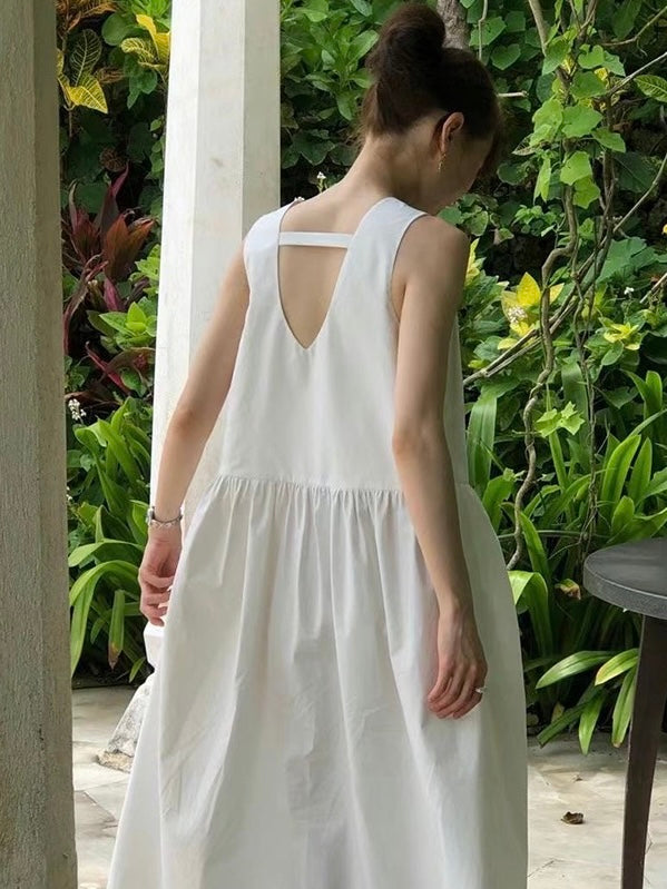 V-Neck Open Back Tank Sleeveless Long Dress - PAINEVIDA