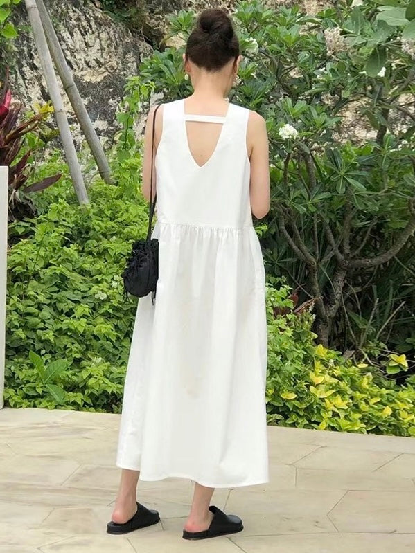 V-Neck Open Back Tank Sleeveless Long Dress - PAINEVIDA