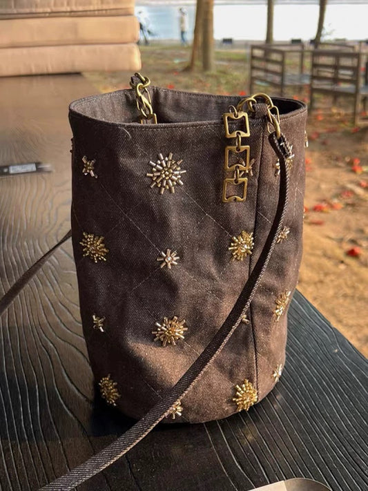 Beaded Embroidered Bucket Bag