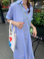 Lapel Single-Breasted Striped Dress - PAINEVIDA