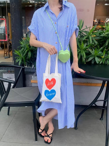 Lapel Single-Breasted Striped Dress - PAINEVIDA