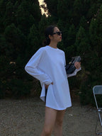 Simple Loose long-sleeved slit T-shirt