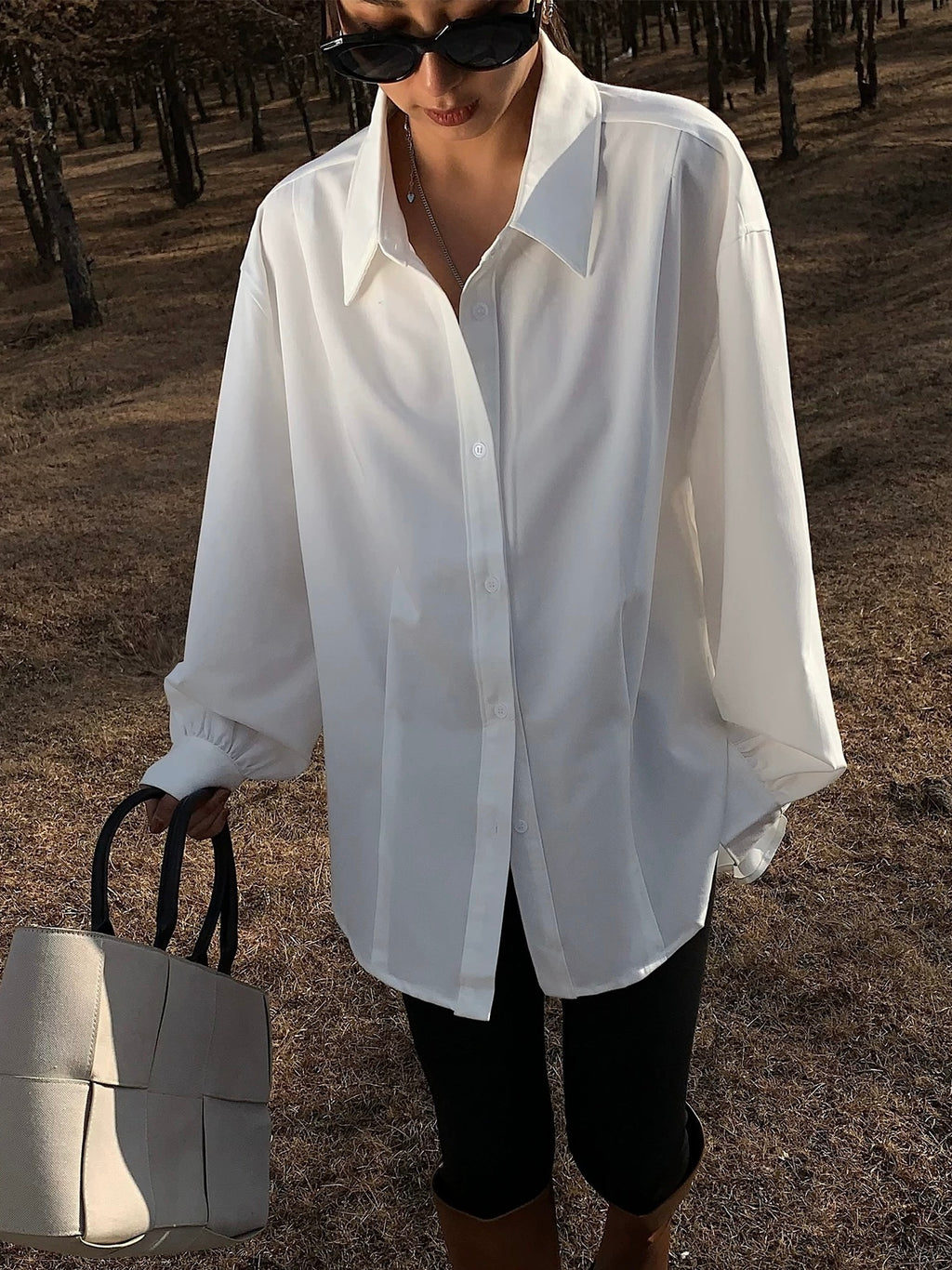 Casual Vintage White Long-Sleeved Shirt
