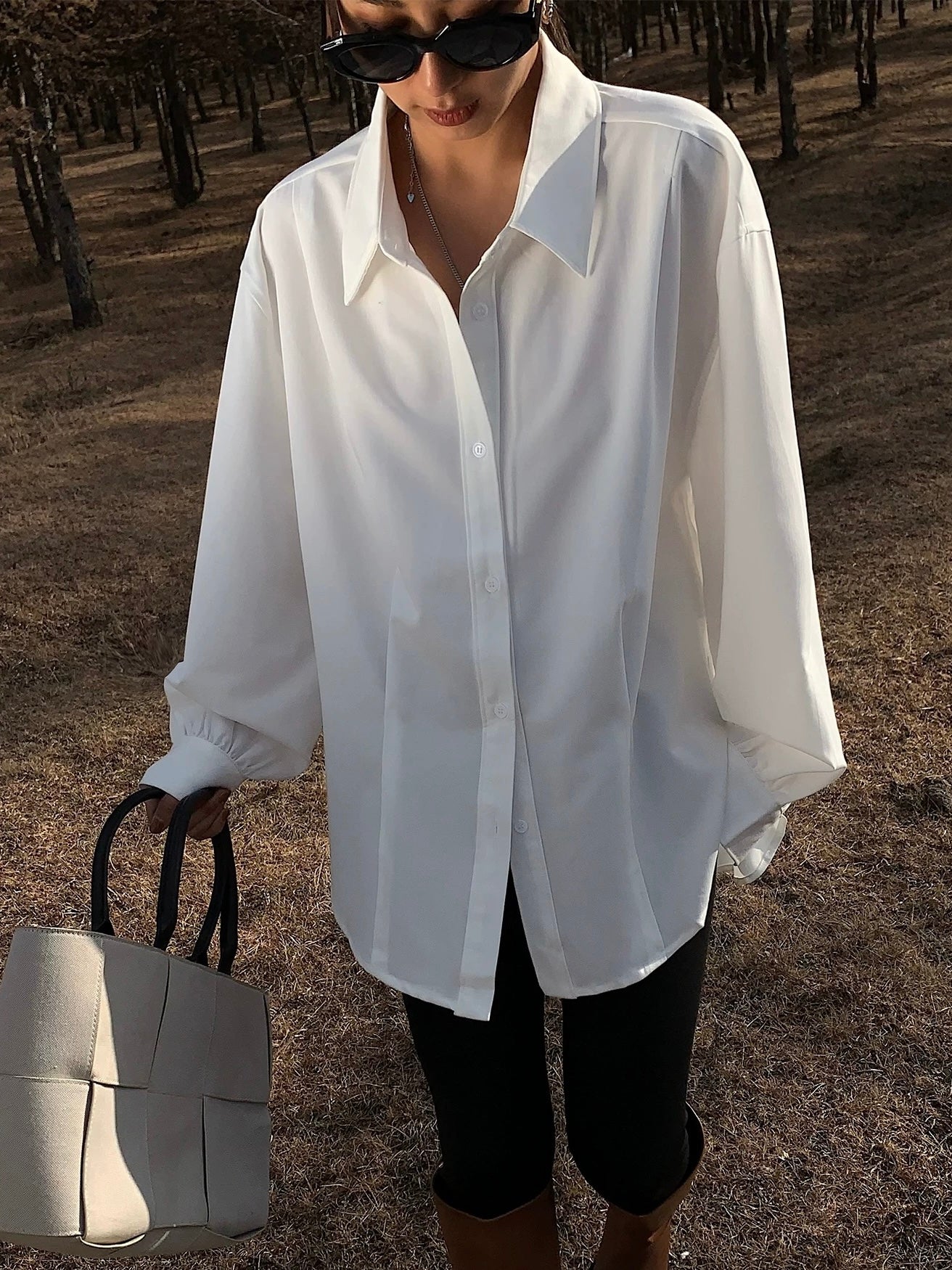 Casual Vintage White Long-Sleeved Shirt