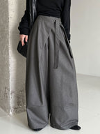 Asymmetric Lace-up High-Waist Wide-Leg Trousers