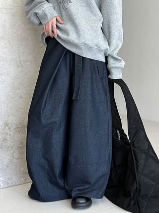 Asymmetric Lace-up High-Waist Wide-Leg Trousers by painevida