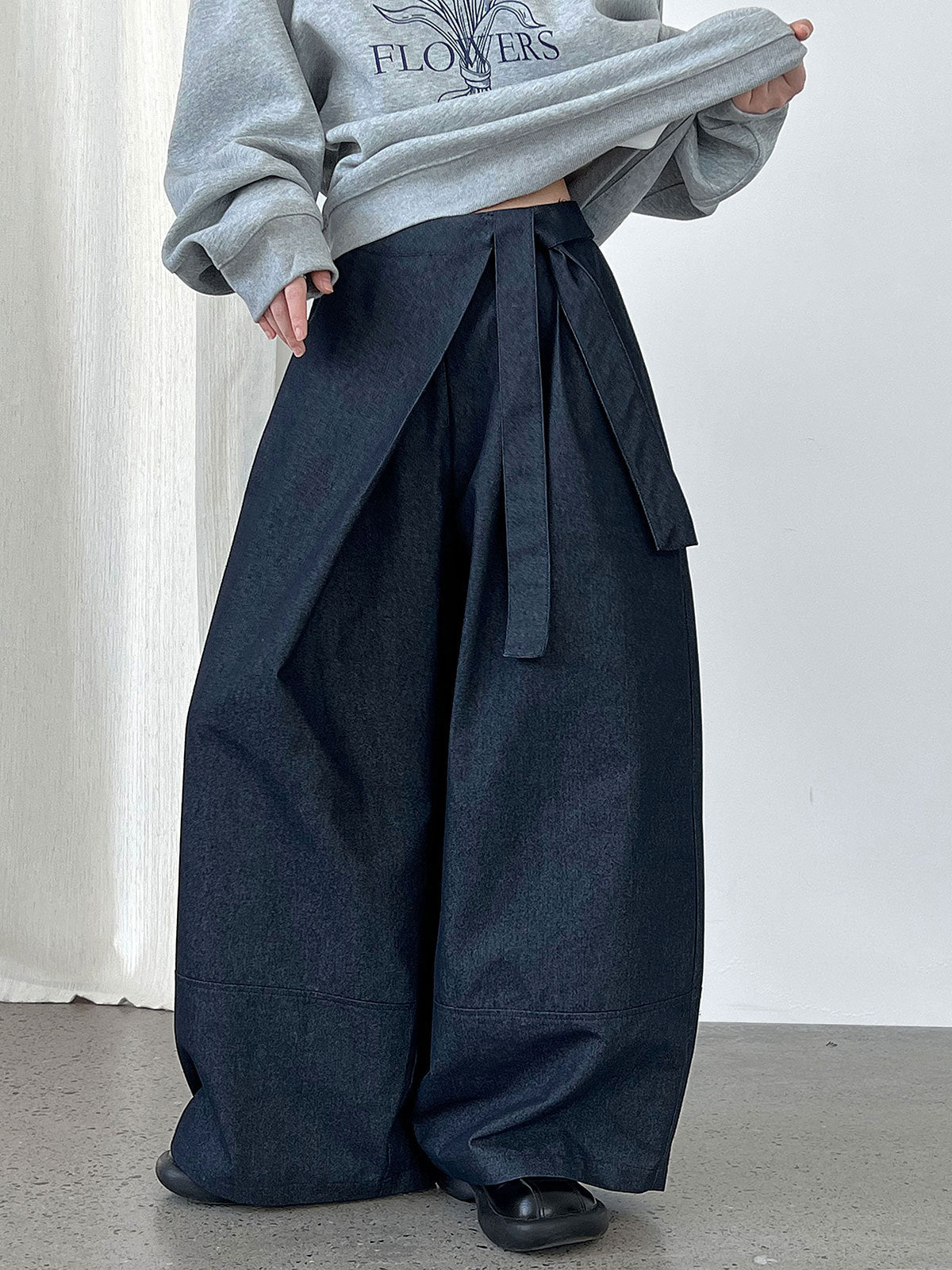 Asymmetric Lace-up High-Waist Wide-Leg Trousers
