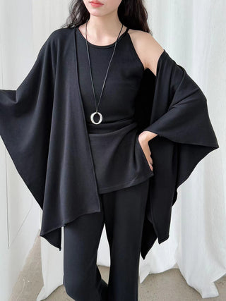 Urban Cape Shawl +Camisole + High Waist Flared Pants 3-Pieces Suit by painevida