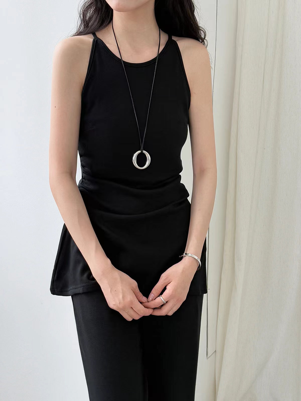 Urban Cape Shawl +Camisole + High Waist Flared Pants 3-Pieces Suit